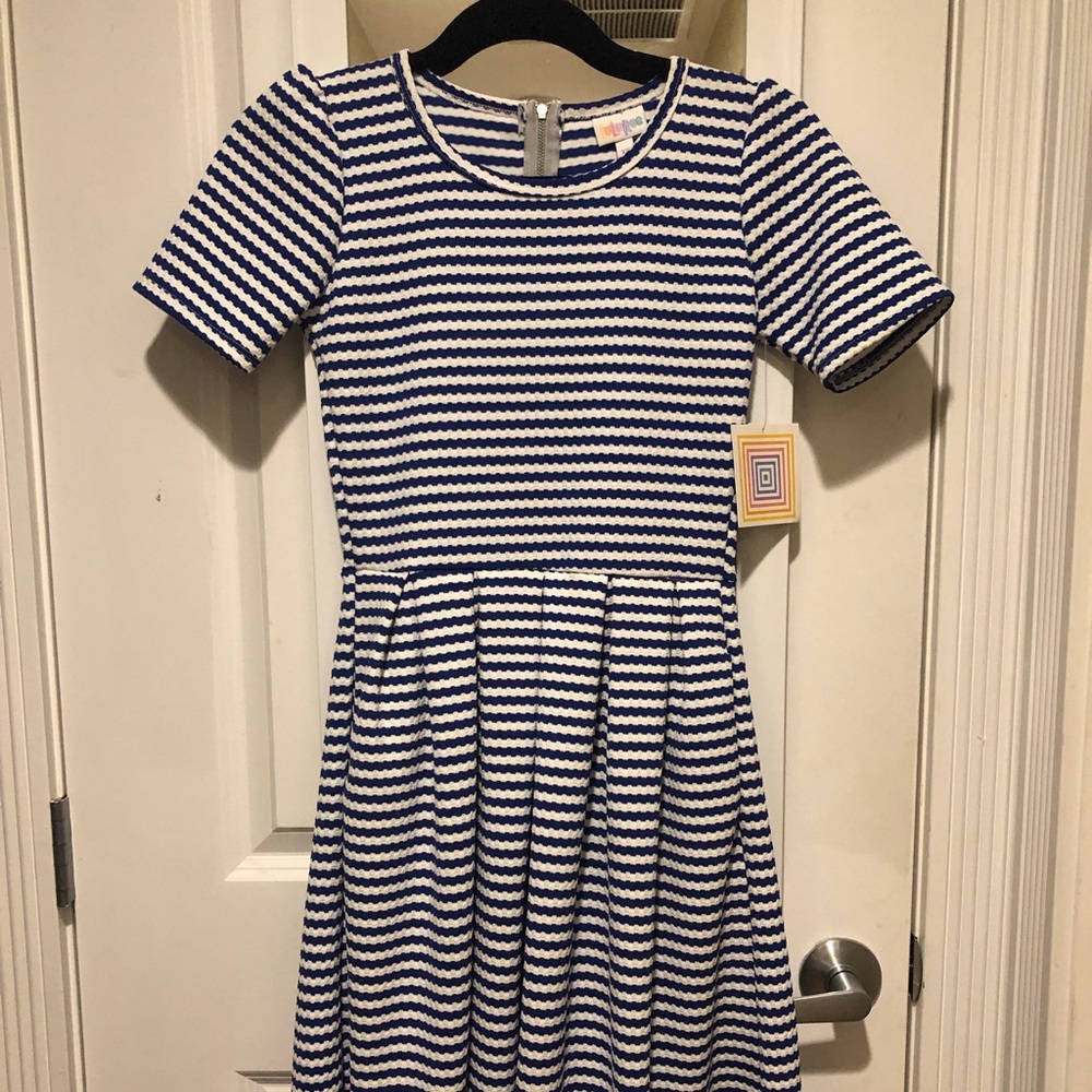 NWT LuLaRoe Amelia XS blue and white striped dress